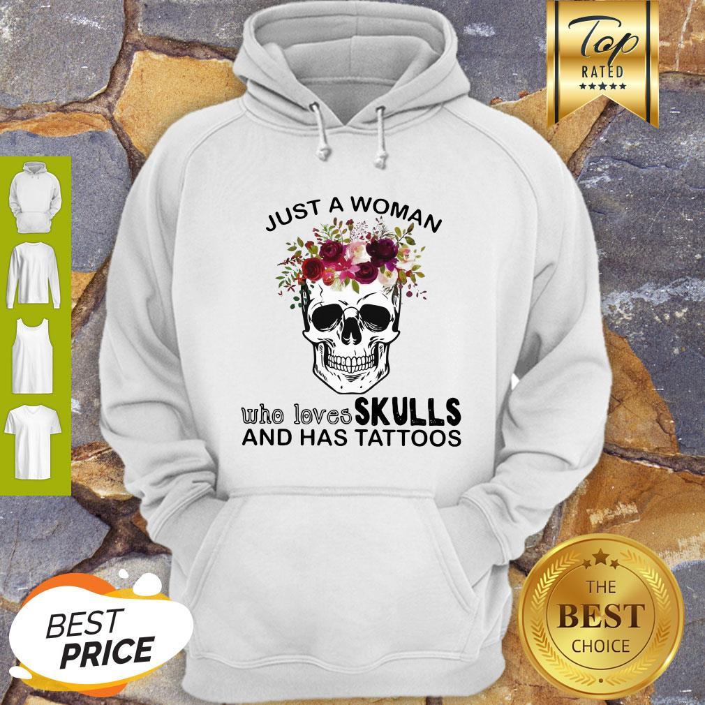 Just A Woman Who Loves Skulls And Has Tattoos Butterflies Shirt