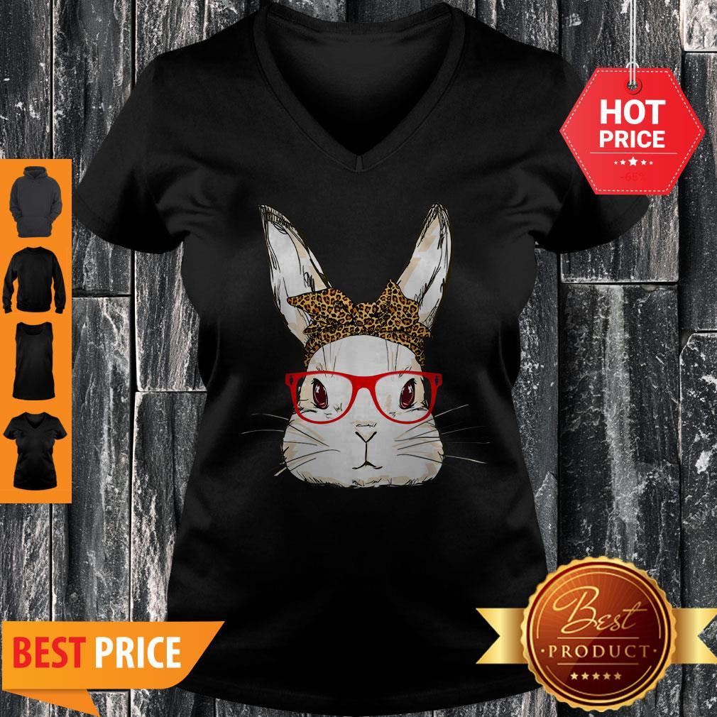 Cute Bunny Mom Leopard Bandana Sunglasses Easter Day Shirt
