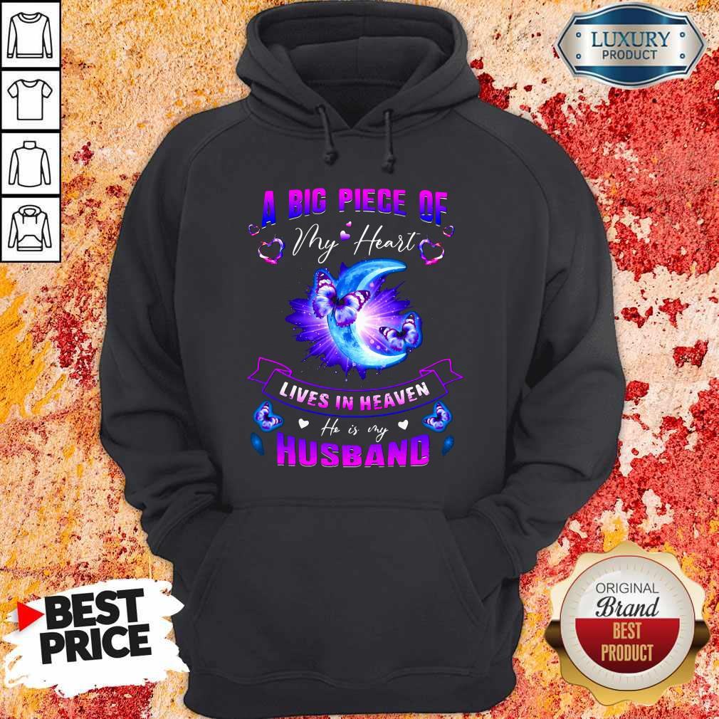 A Big Piece Of My Heart Lives In Heaven Husband Butterfly Moon Shirt