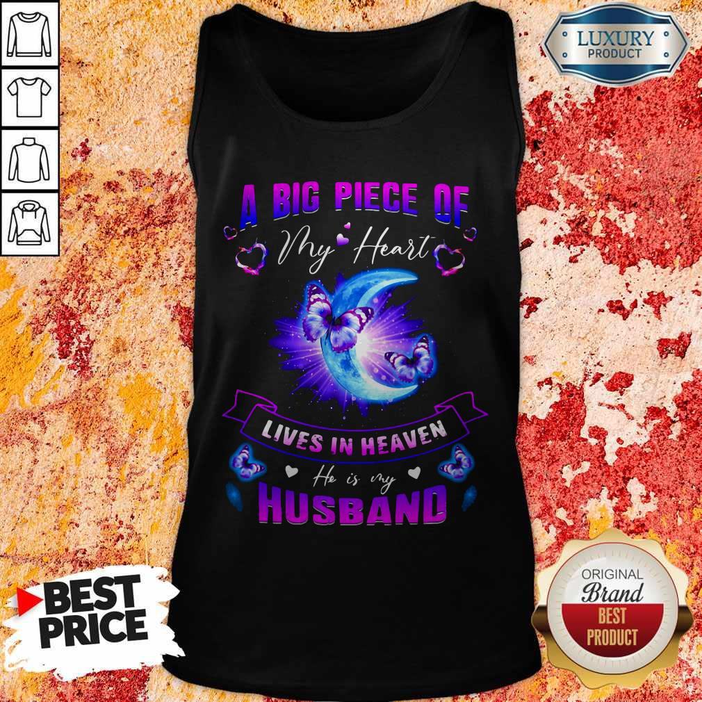 A Big Piece Of My Heart Lives In Heaven Husband Butterfly Moon Shirt