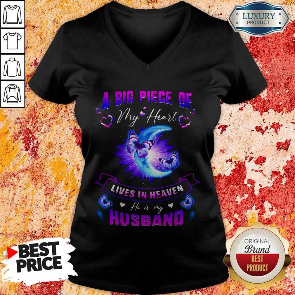 A Big Piece Of My Heart Lives In Heaven Husband Butterfly Moon Shirt