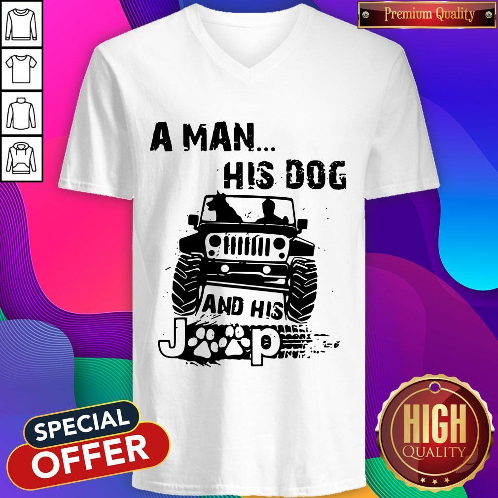 Awesome A Man His Dog And His Jeep Shirt