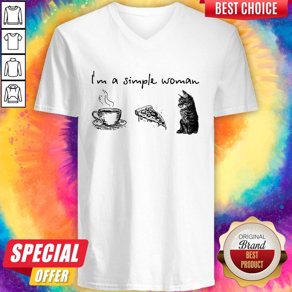 Nice I’m A Simple Woman Coffee Pizza Cat Shirt