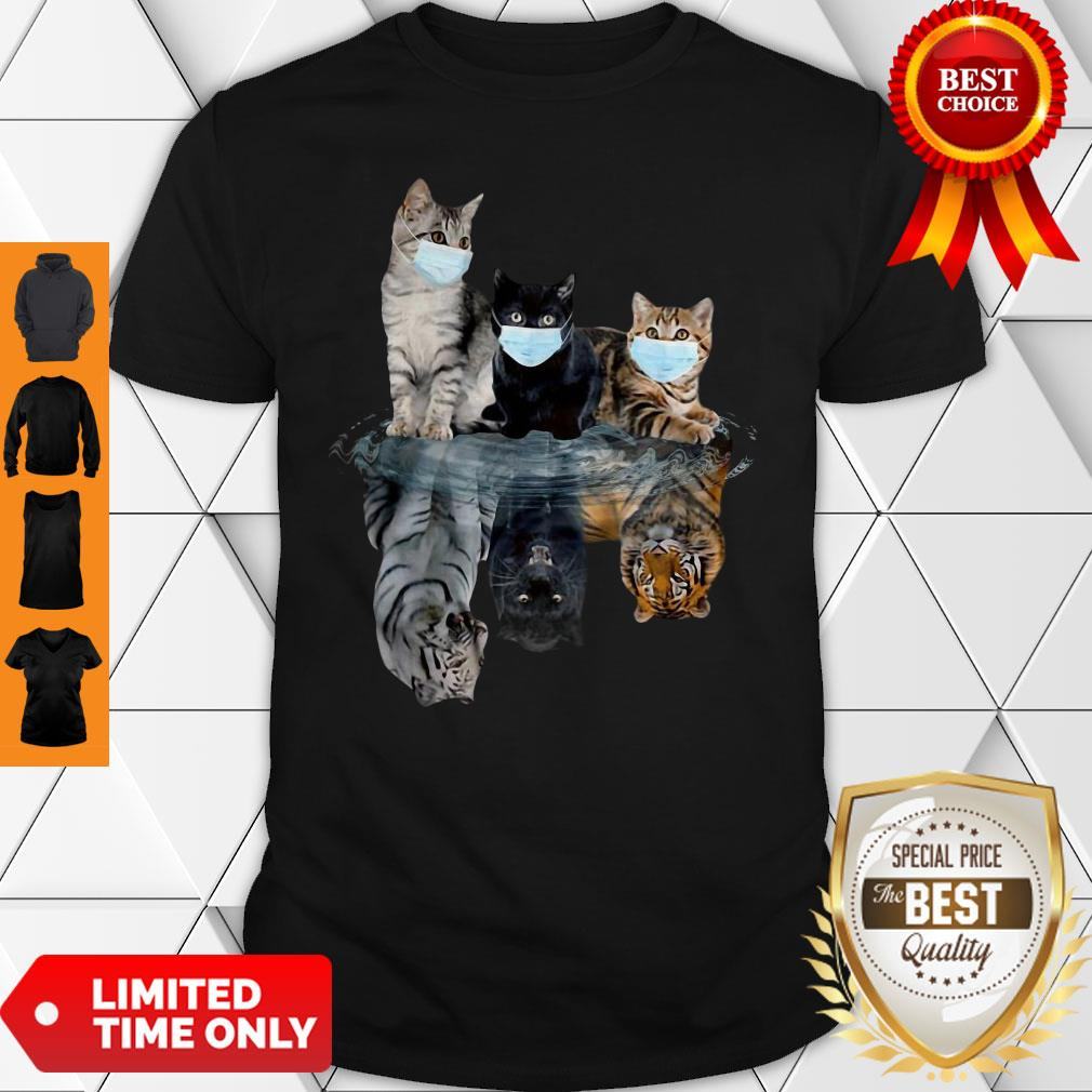 Premium Cats Face Mask Water Reflection Tigers Shirt