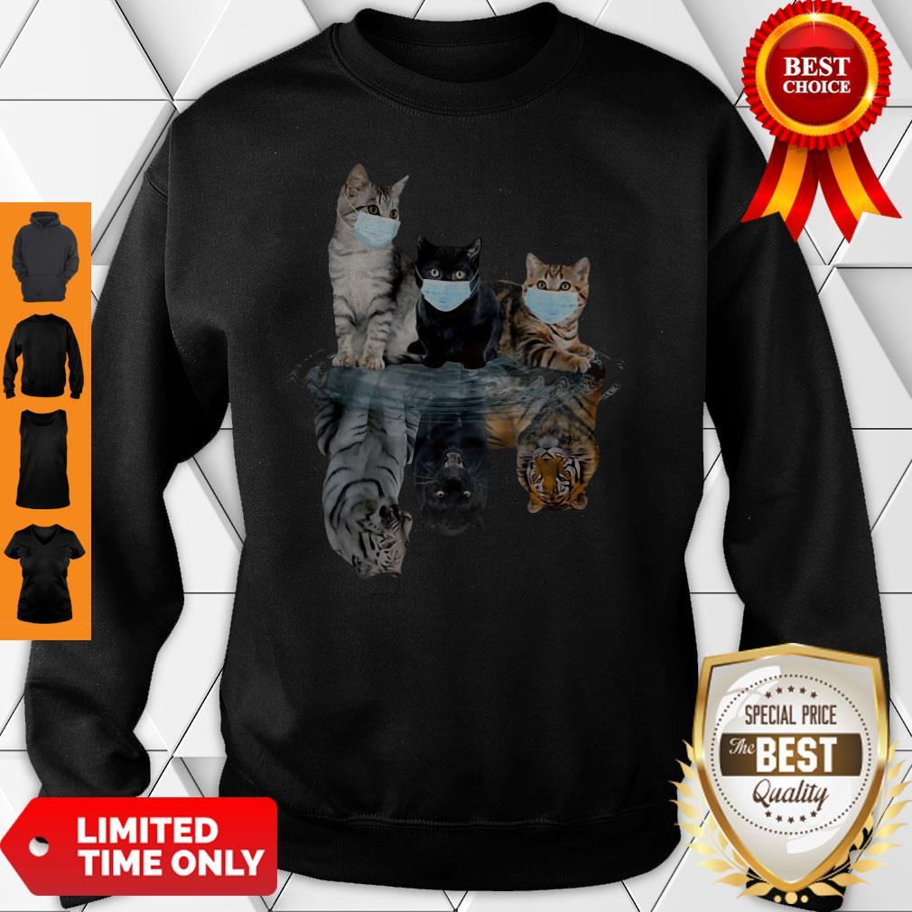 Premium Cats Face Mask Water Reflection Tigers Shirt