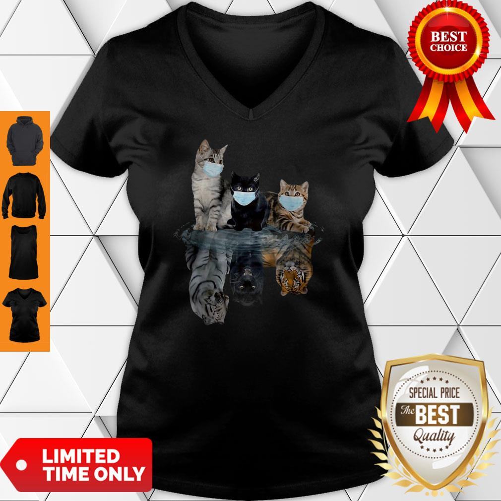 Premium Cats Face Mask Water Reflection Tigers Shirt