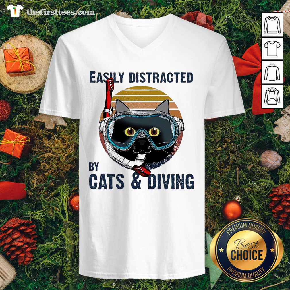 Top Easily Distracted By Cats And Diving Vintage Shirt