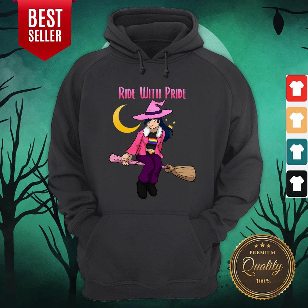 Ride With Pride LGBT Witch Funny Lesbian Halloween Shirt