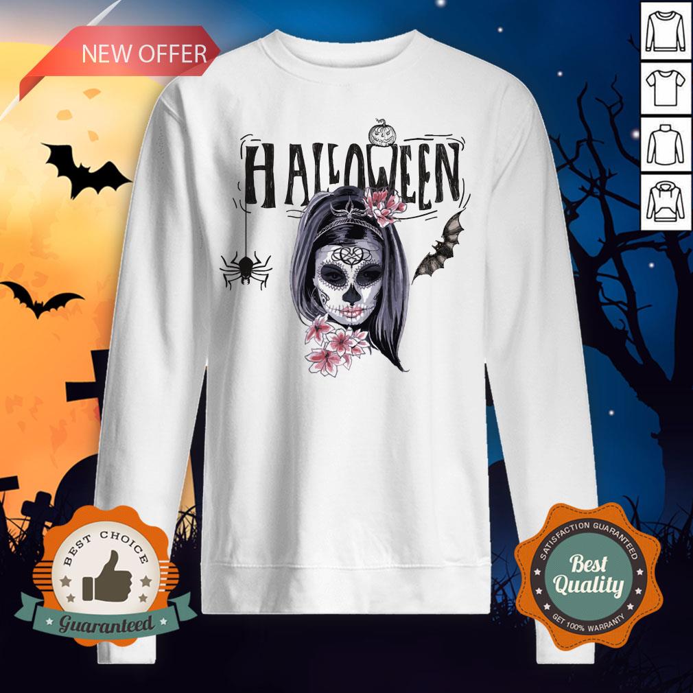 Halloween Sugar Skull Girl Day Of Dead Muertos Shirt