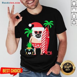 Happy Merry Christmas Surfing Santa With Mask Shirt