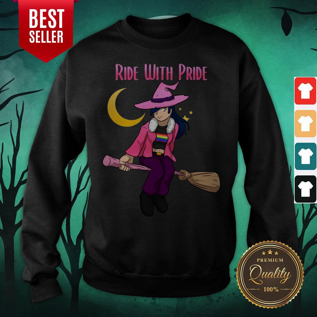 Ride With Pride LGBT Witch Funny Lesbian Halloween Shirt