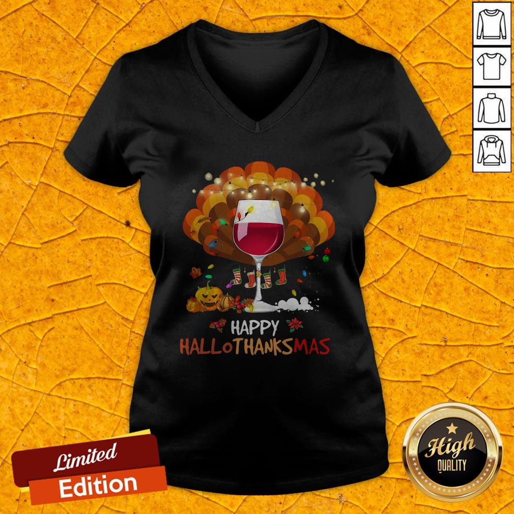 Pretty Wine Happy Hallothanksmas Halloween Shirt