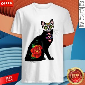 Sugar Skull Cat With Rose Day Of The Dead Shirt