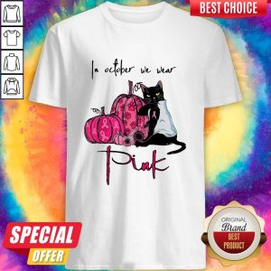Nice Black Cat In October We Wear Pink Shirt