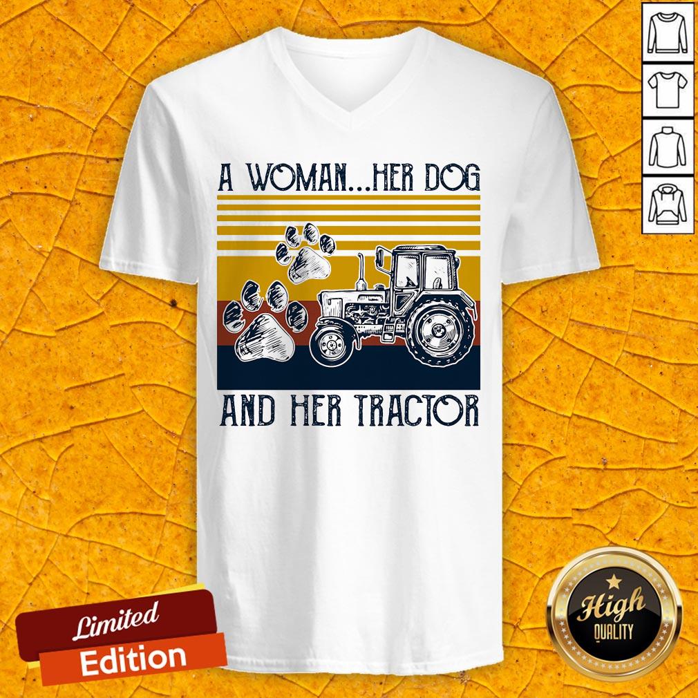 A Woman Her Dog And Her Tractor Vintage Retro Shirt
