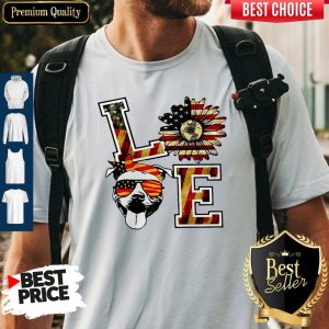 Official Pitbull Love Sunflower American Flag Shirt