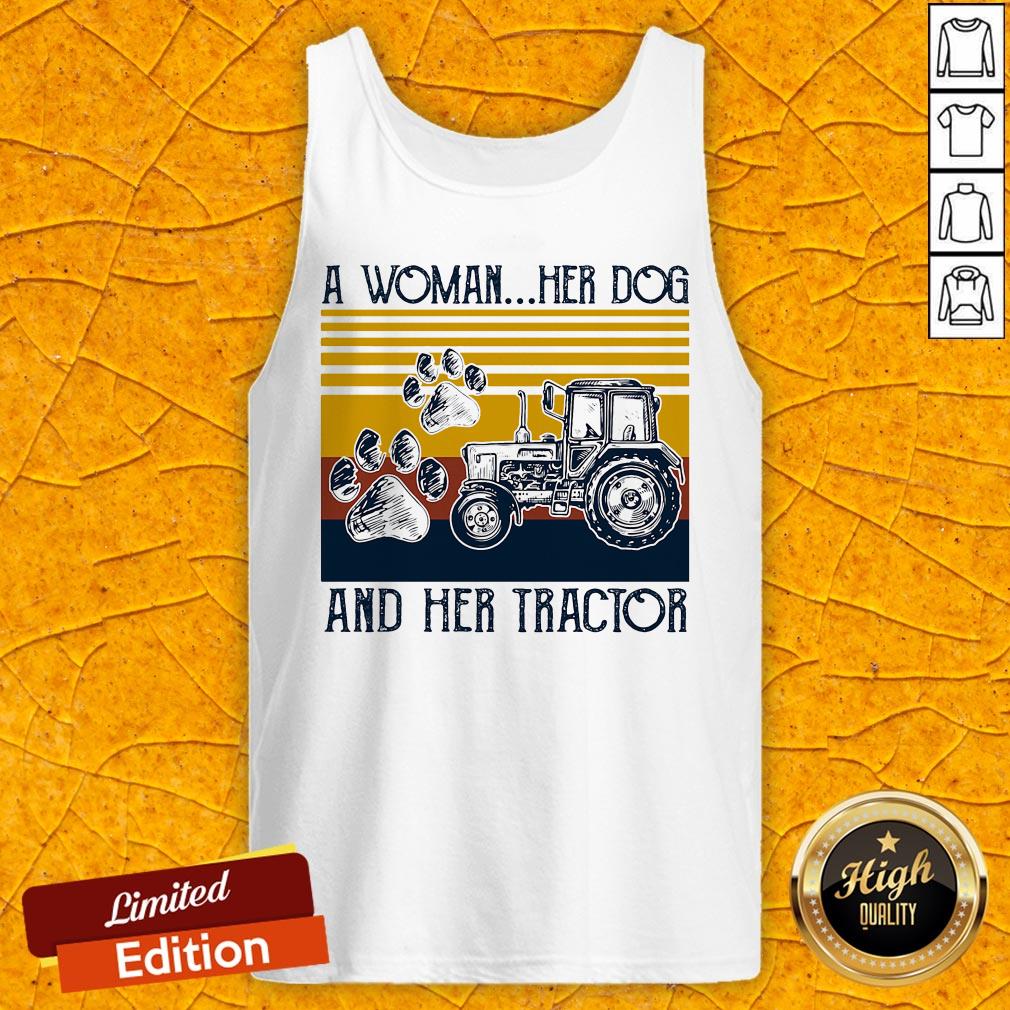 A Woman Her Dog And Her Tractor Vintage Retro Shirt