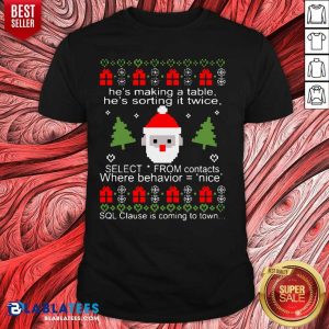 Great He'S Making A Table He'S Sorting It Twice Select From Contacts Where Behavior Ugly Christmas Shirt