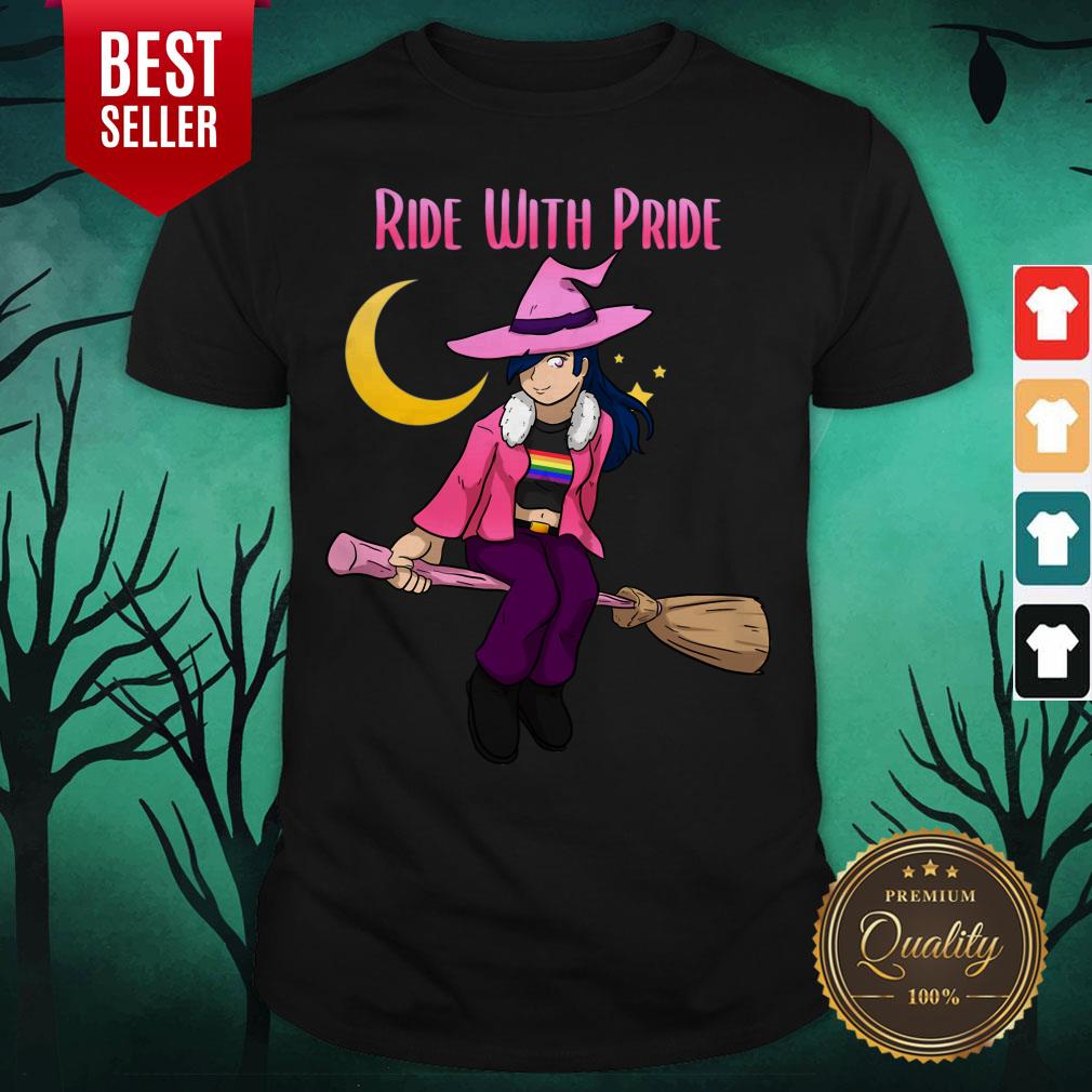 Ride With Pride LGBT Witch Funny Lesbian Halloween Shirt