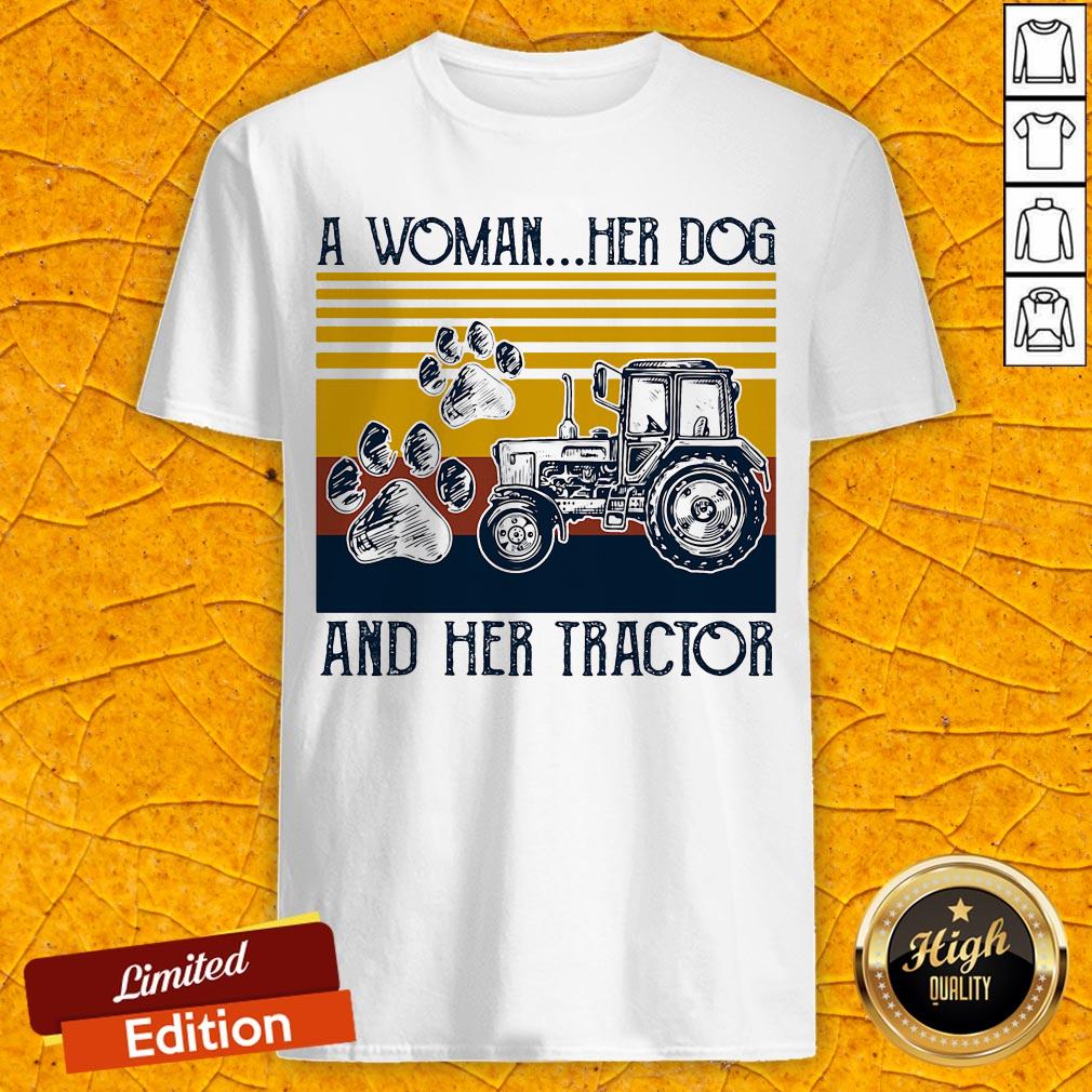 A Woman Her Dog And Her Tractor Vintage Retro Shirt