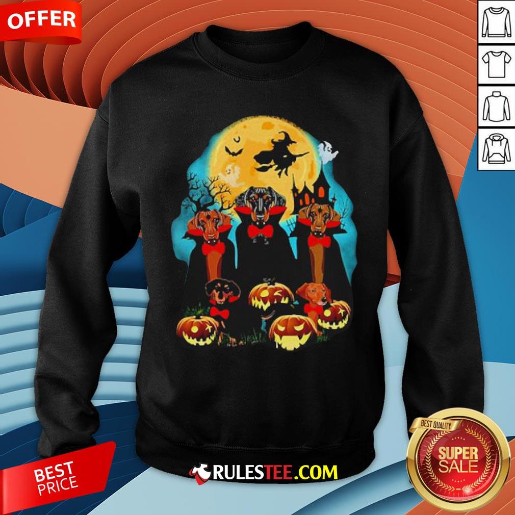 Dachshund Dracula Pumpkin Moonlight Happy Halloween Shirt
