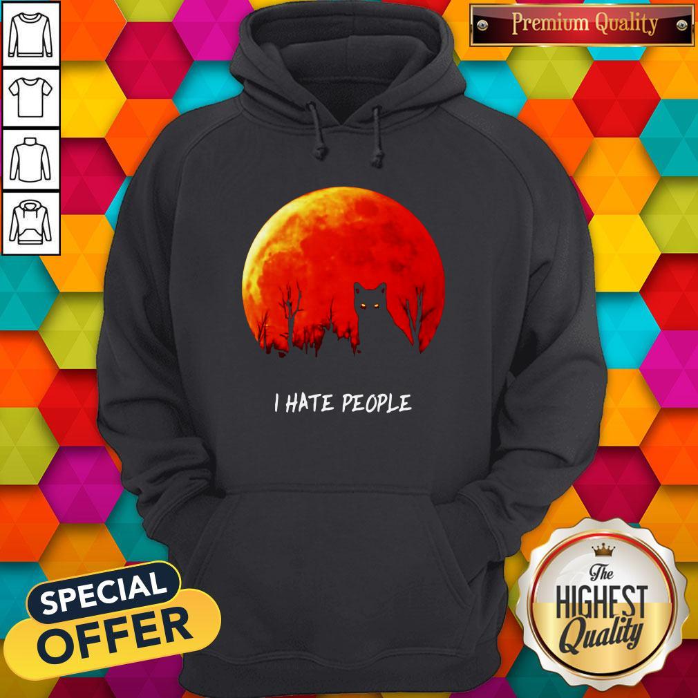 Awesome Black Cat I Hate People Sunset Halloween Shirt