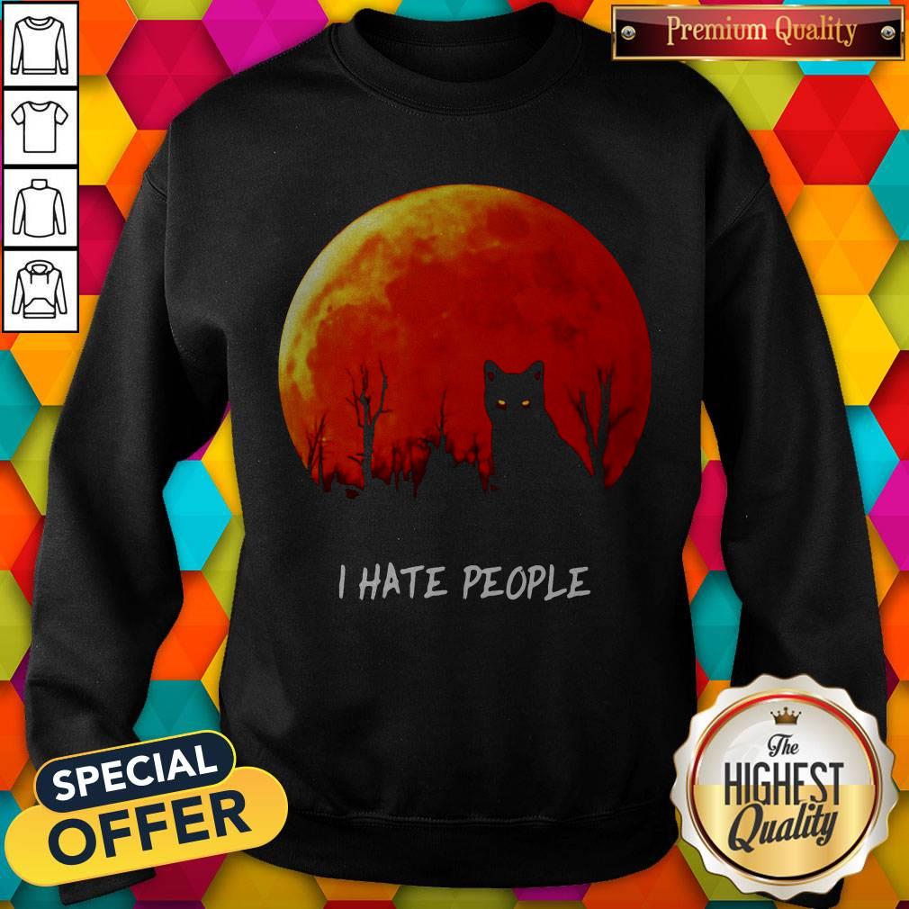 Awesome Black Cat I Hate People Sunset Halloween Shirt