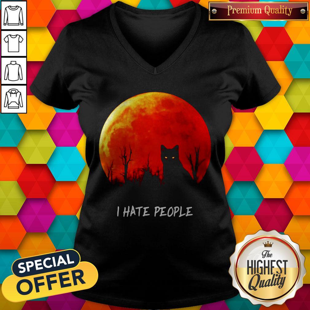 Awesome Black Cat I Hate People Sunset Halloween Shirt