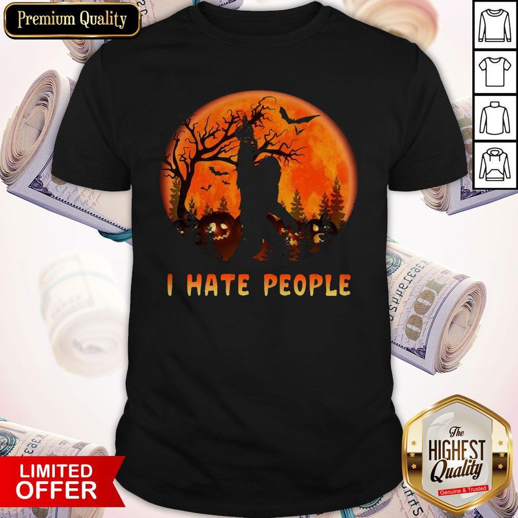 Bigfoot I Hate People Halloween Moon Shirt