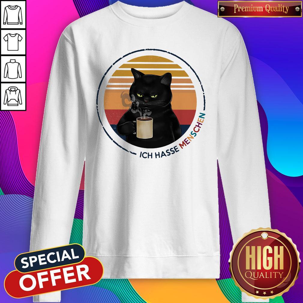 Black Cat Drink Coffee Ich Hasse Menschen Vintage Retro Shirt