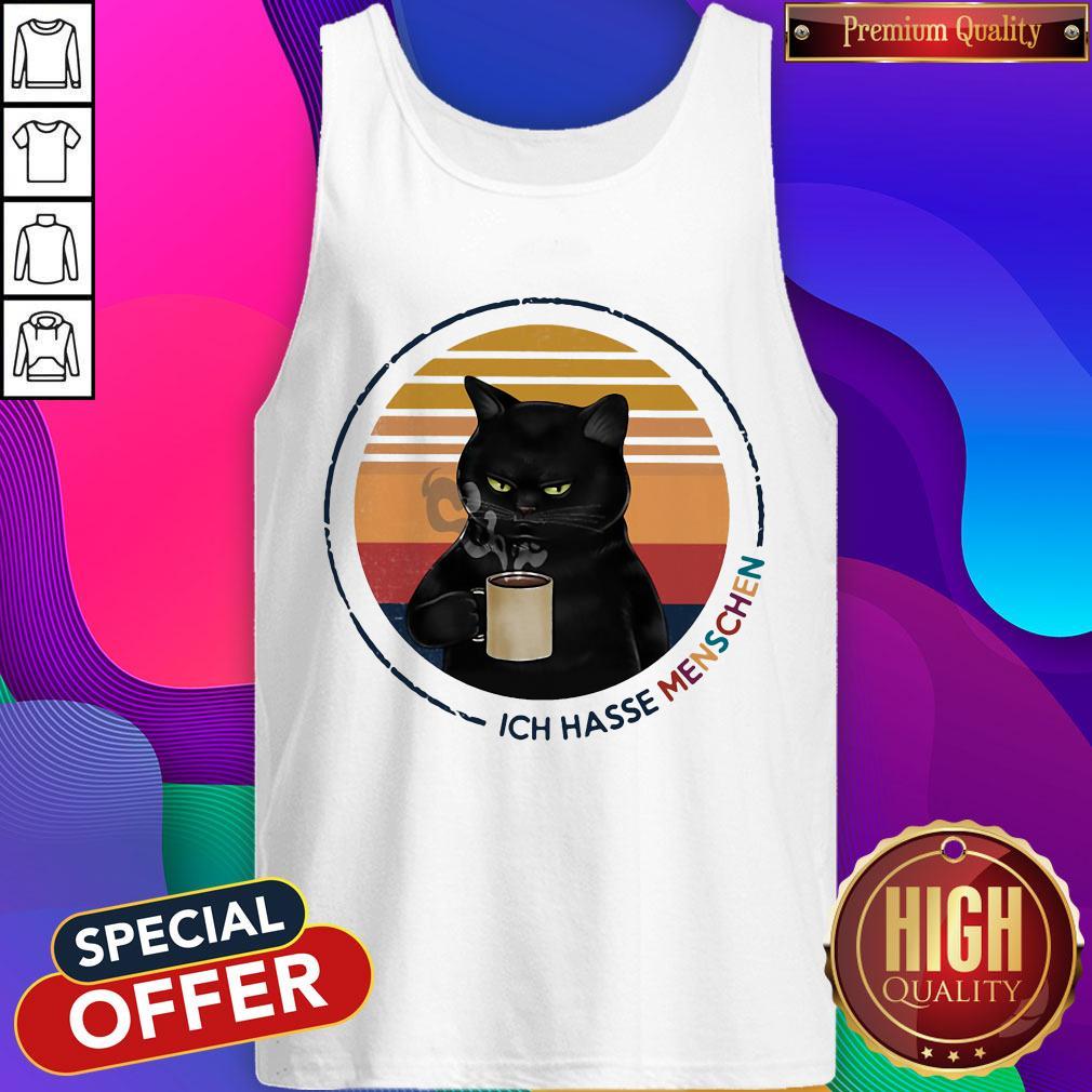 Black Cat Drink Coffee Ich Hasse Menschen Vintage Retro Shirt