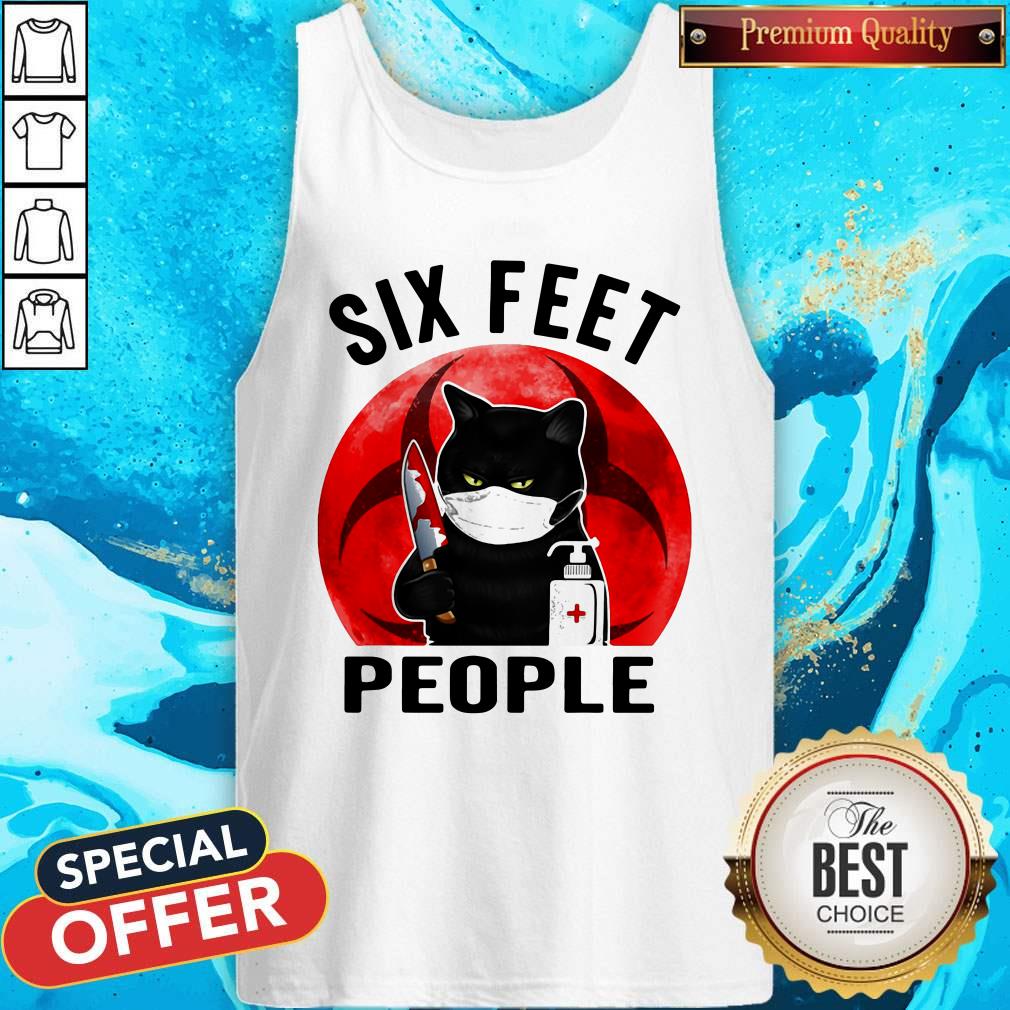 Black Cat Face Mask Six Feet People Murderous Cat With Knife Sunset Shirt