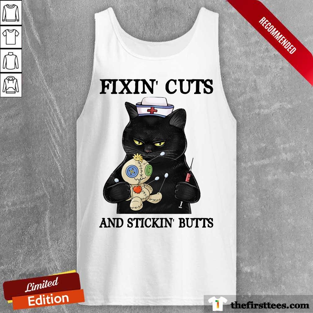Black Cat Fixin' Cuts And Stickin' Butts Shirt