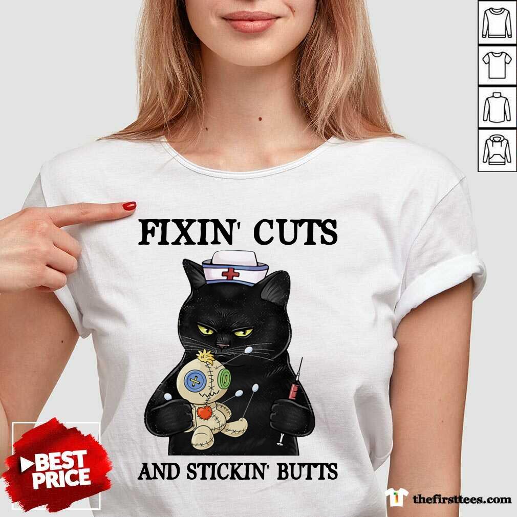 Black Cat Fixin' Cuts And Stickin' Butts Shirt