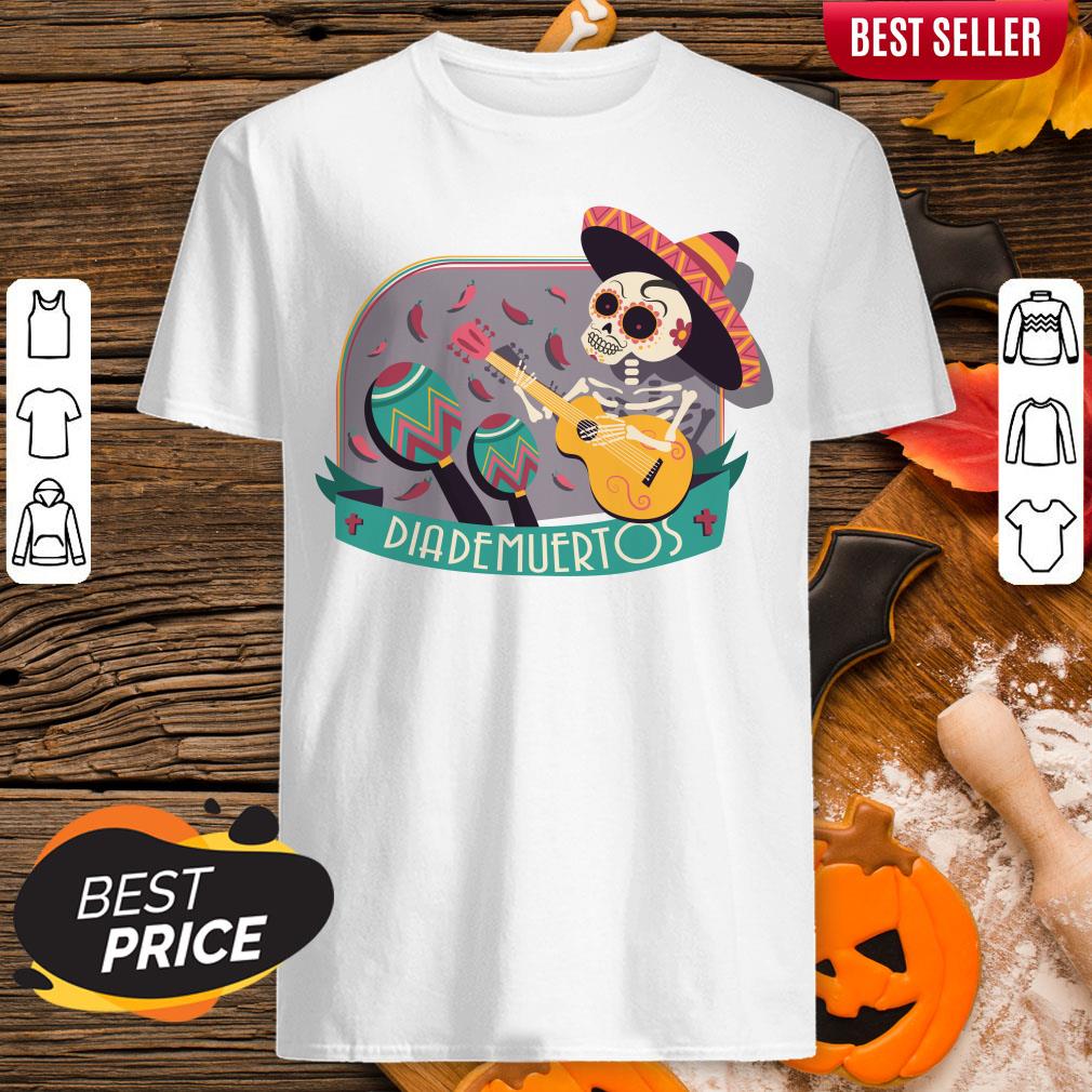 Skeleton Play Guitar Dia De Muertos Mexican Holiday Shirt