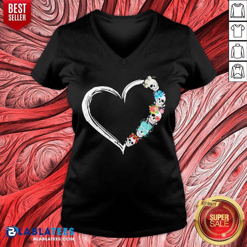 Grateful Sugar Skulls Floral Heart Shirt