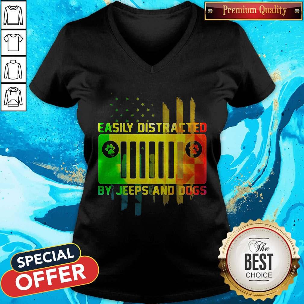 Colorful Easily Distracted By Jeeps And Dogs Paw Shirt