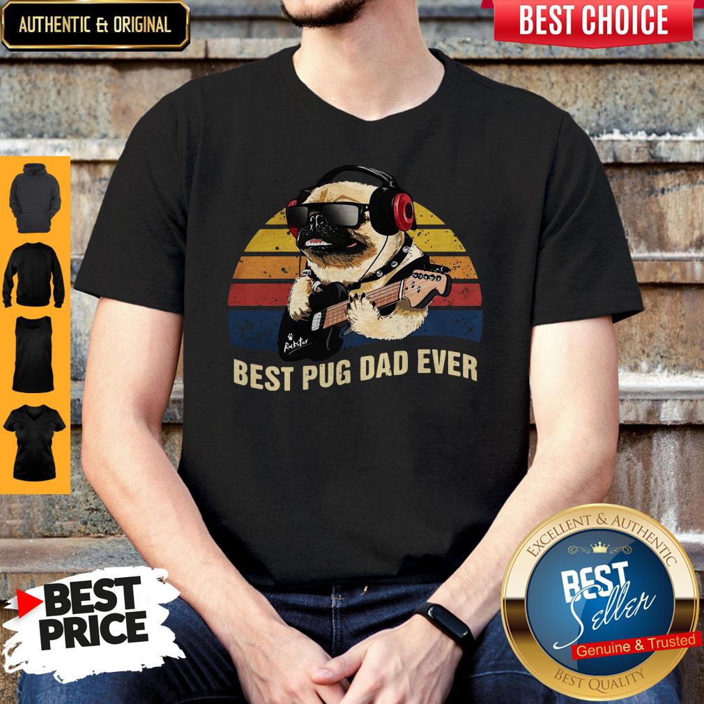 Cute Pug Playing Music Best Pug Dad Ever Vintage Shirt