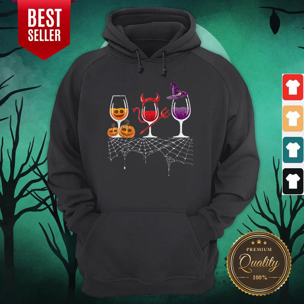 Cute Red Wine Glass Pumpkin Devil Witch Halloween Shirt