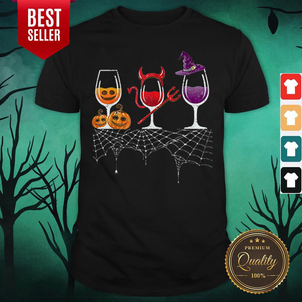 Cute Red Wine Glass Pumpkin Devil Witch Halloween Shirt