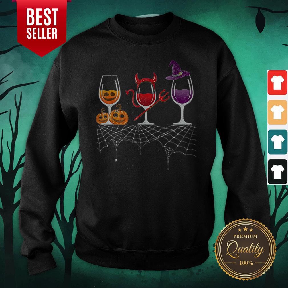 Cute Red Wine Glass Pumpkin Devil Witch Halloween Shirt