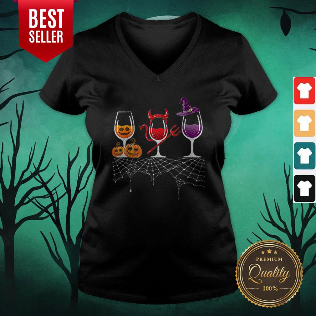 Cute Red Wine Glass Pumpkin Devil Witch Halloween Shirt