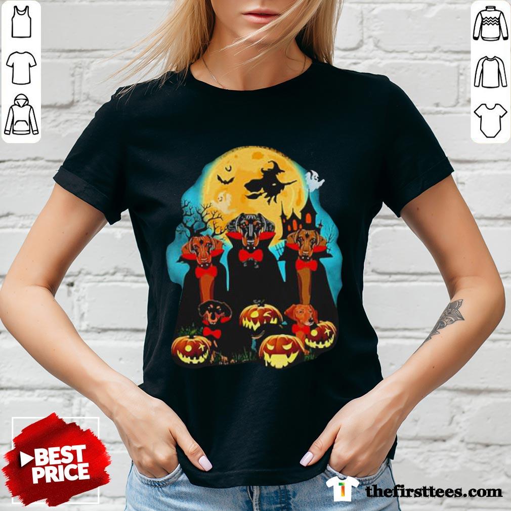 Dachshund Dracula Pumpkin Moonlight Happy Halloween Shirt