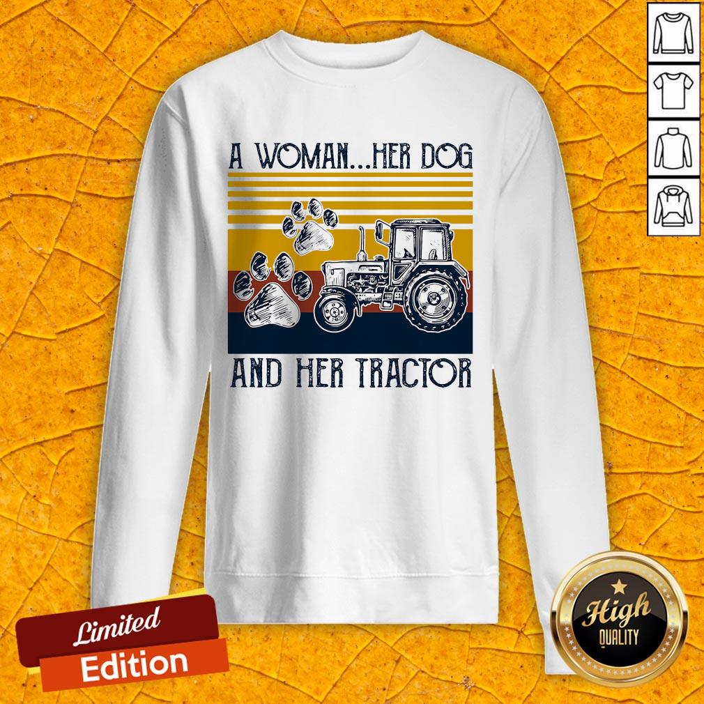 A Woman Her Dog And Her Tractor Vintage Retro Shirt