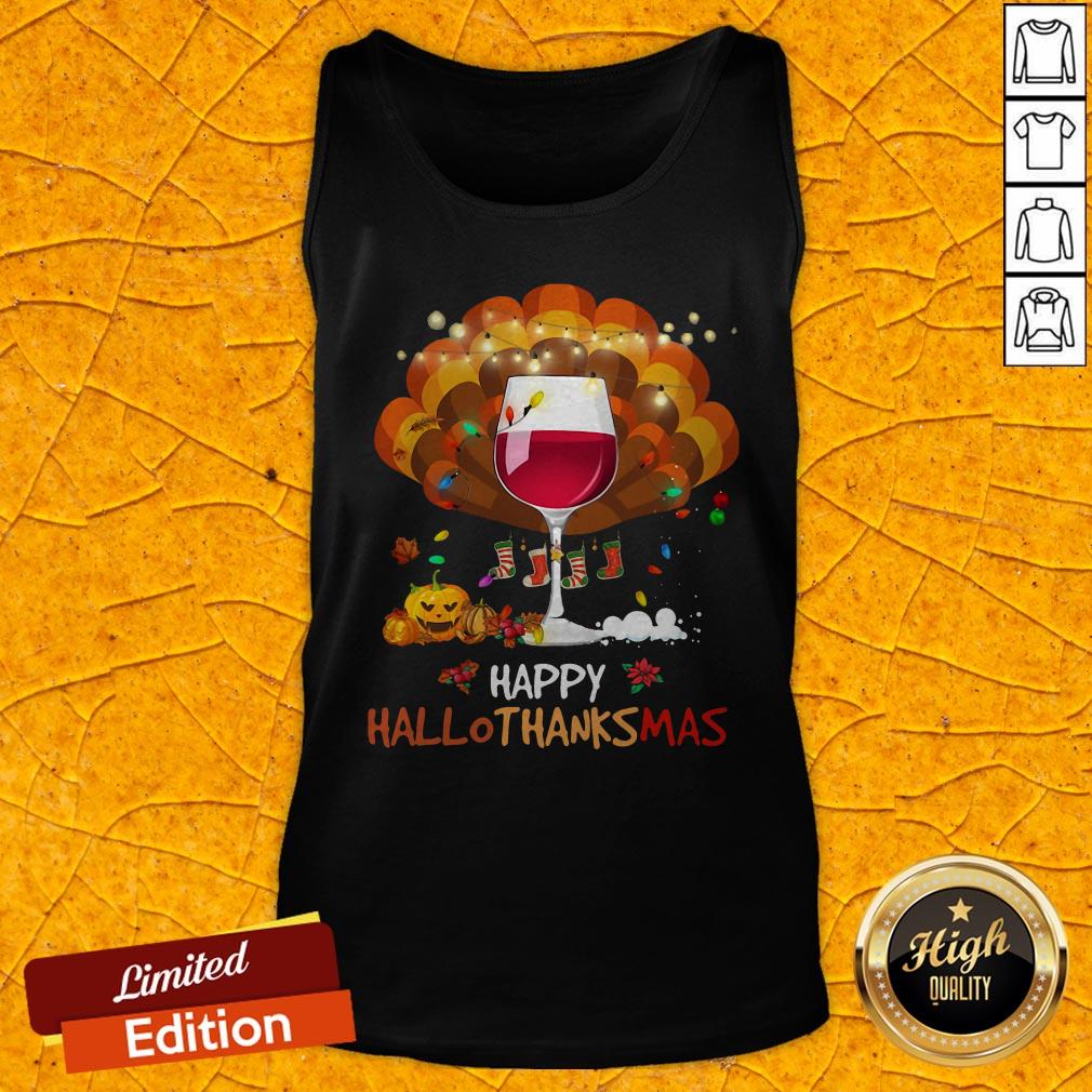 Pretty Wine Happy Hallothanksmas Halloween Shirt