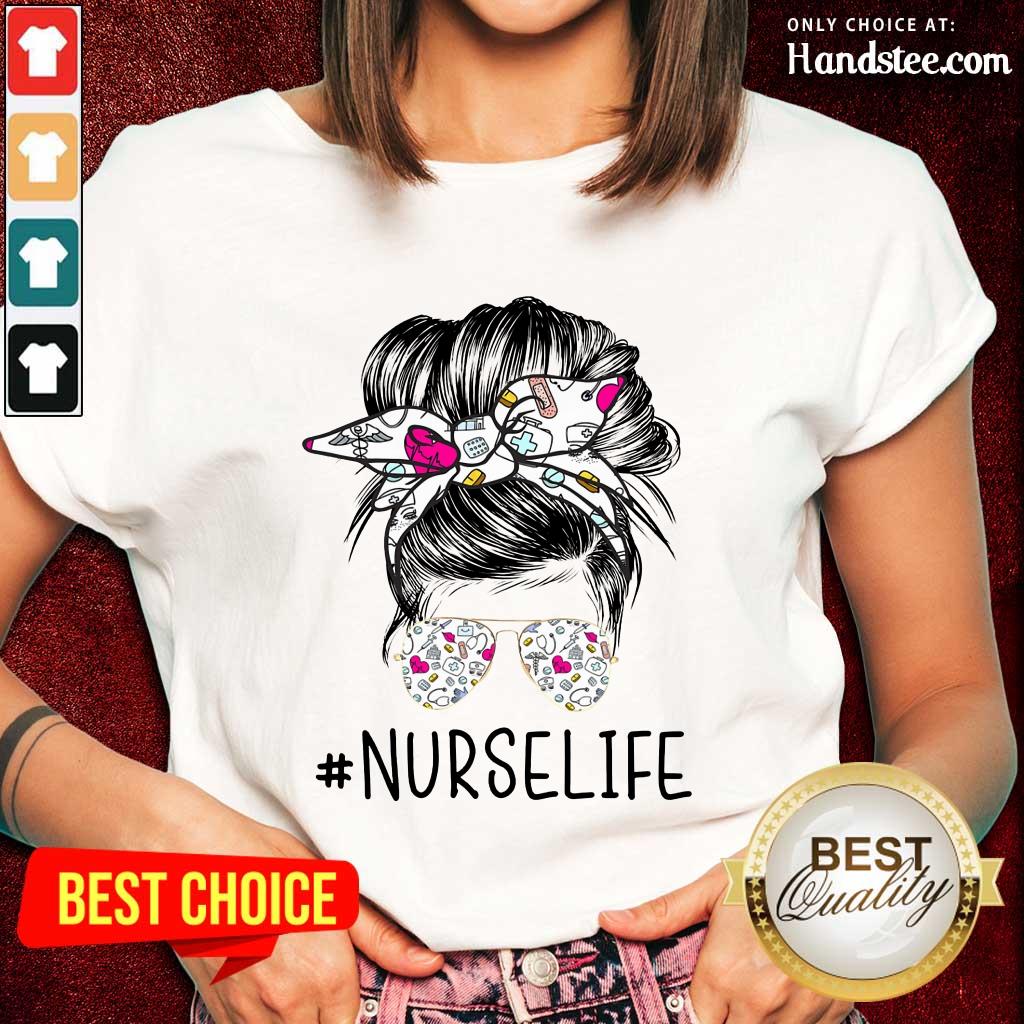 Excited Girl Bun Hair Glasses Nurse Life Shirt