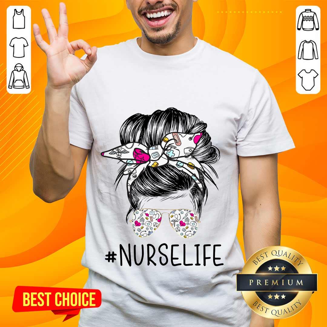 Excited Girl Bun Hair Glasses Nurse Life Shirt