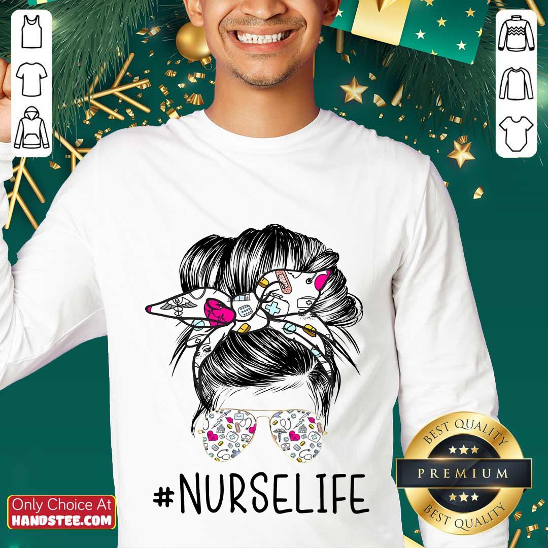 Excited Girl Bun Hair Glasses Nurse Life Shirt