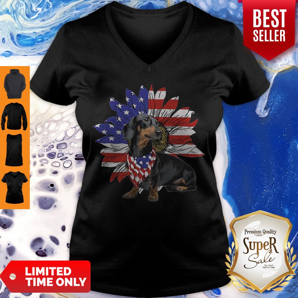 Daschund Sunflower America Flag Dog Lovers Shirt