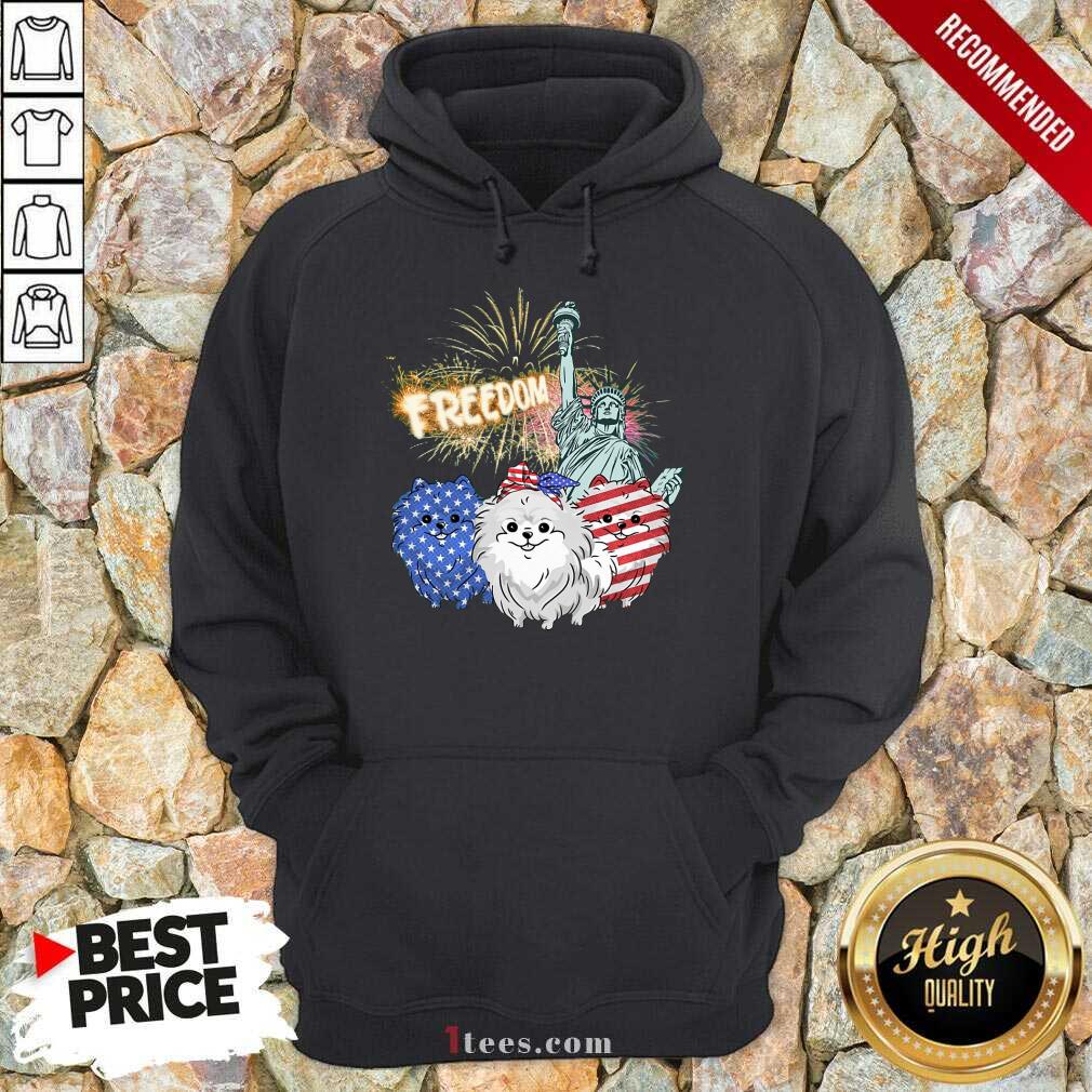 Freedom Dog Pomeranian Statue Of Liberty USA Flag Shirt